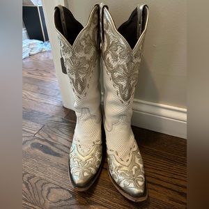BHLDN Lane Lilian White and Gold Cowboy Boots